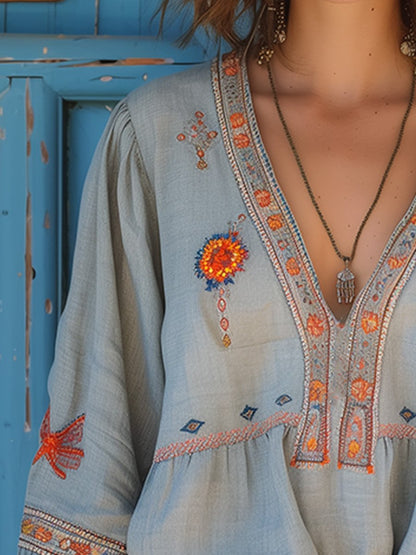 Elodie Embroidered Floral Peasant Blouse