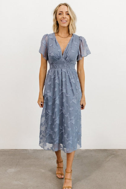 Davina Blue Smocked Midi Dress
