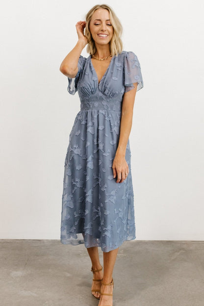 Davina Blue Smocked Midi Dress
