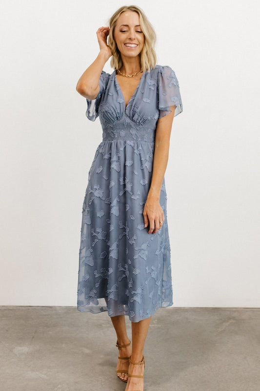 Davina Blue Smocked Midi Dress