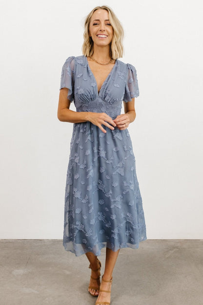 Davina Blue Smocked Midi Dress