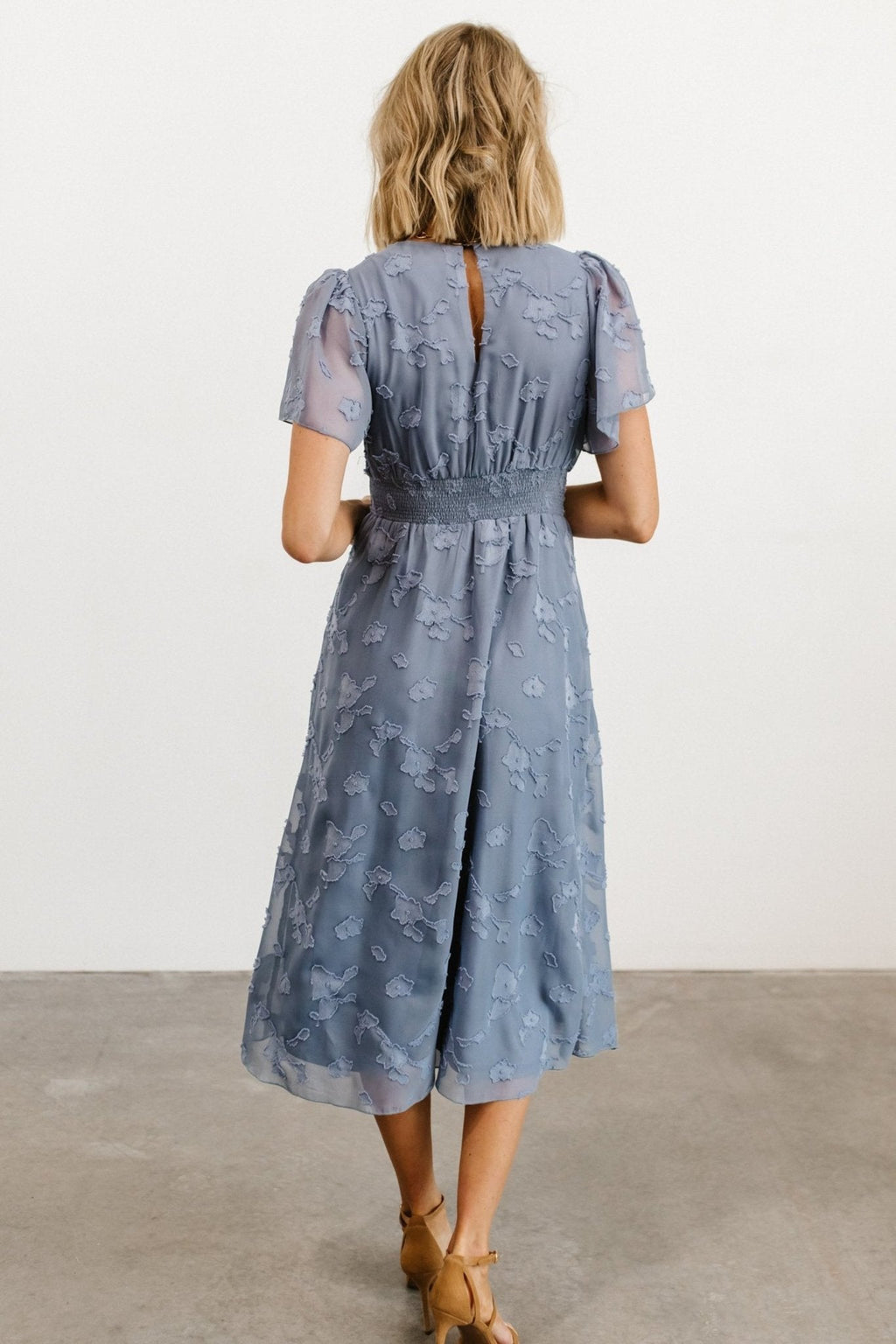 Davina Blue Smocked Midi Dress