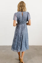 Davina Blue Smocked Midi Dress