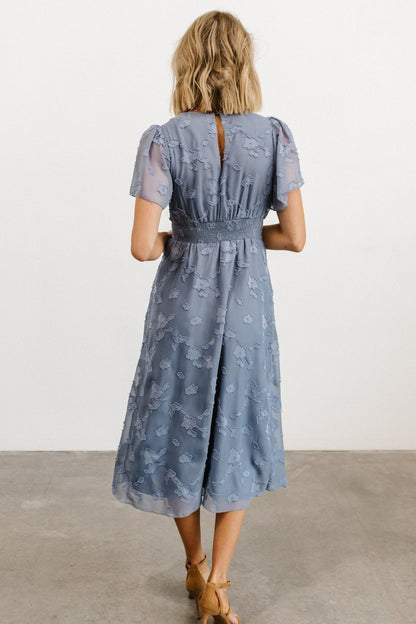 Davina Blue Smocked Midi Dress