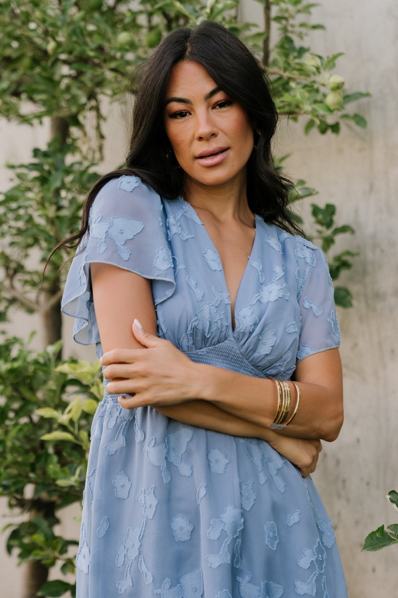 Davina Blue Smocked Midi Dress