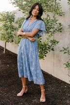 Davina Blue Smocked Midi Dress
