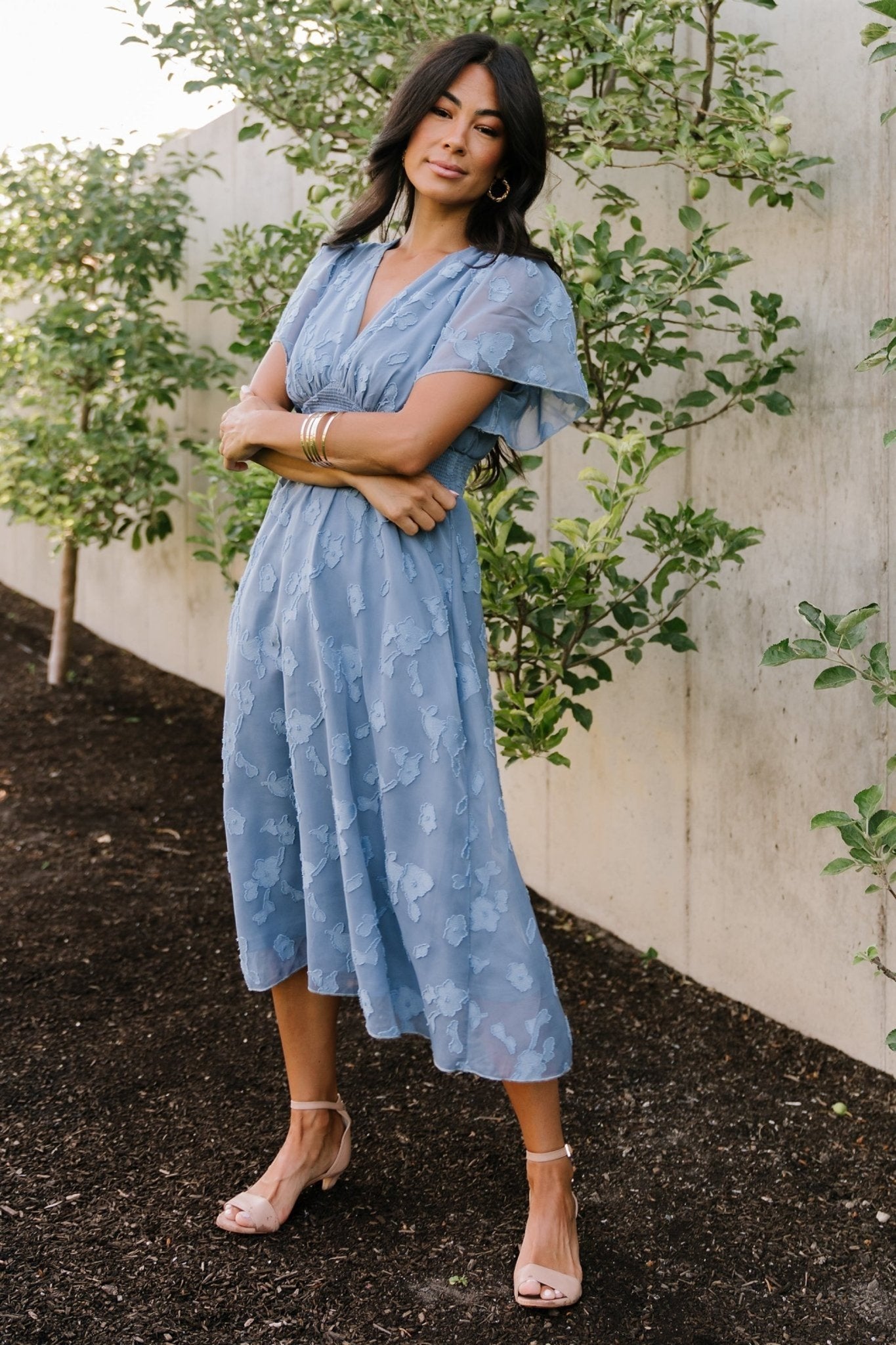 Davina Blue Smocked Midi Dress