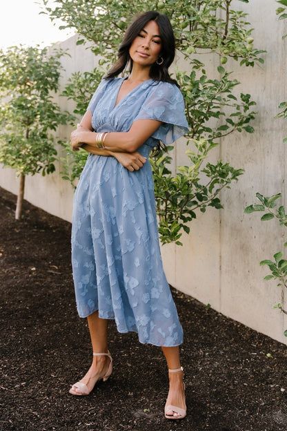 Davina Blue Smocked Midi Dress
