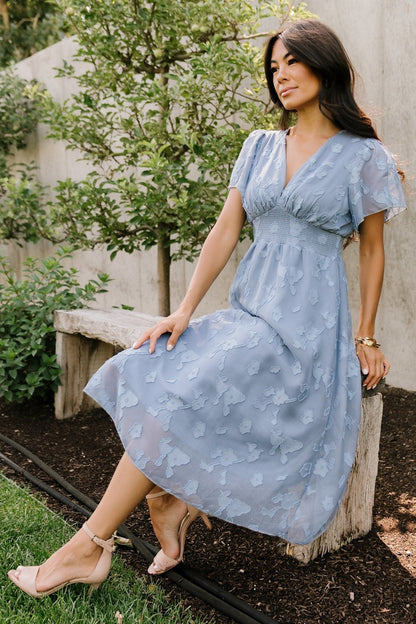 Davina Blue Smocked Midi Dress