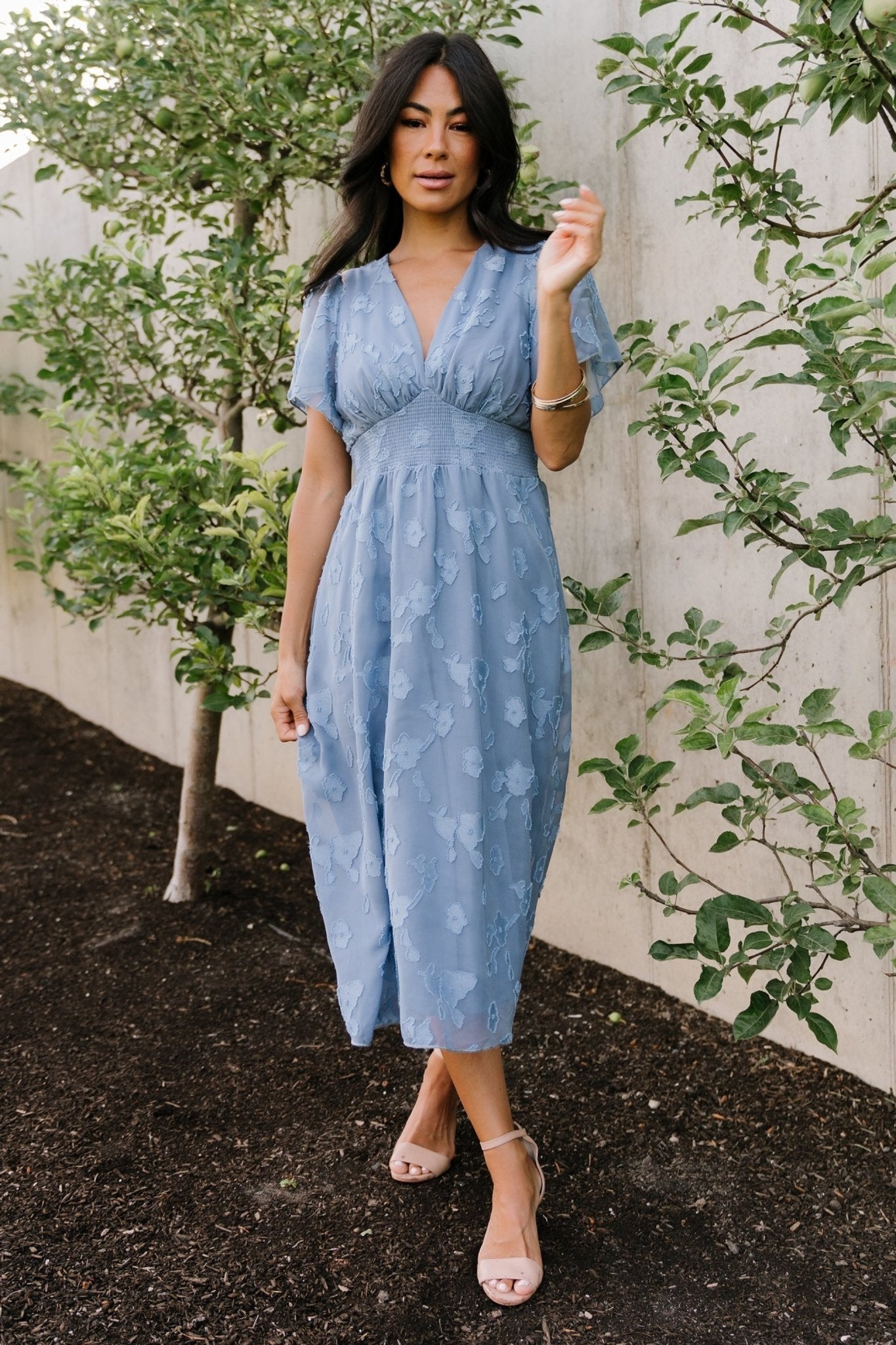 Davina Blue Smocked Midi Dress