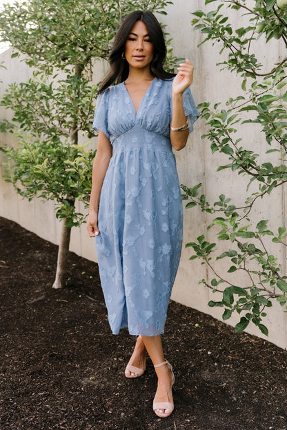 Davina Blue Smocked Midi Dress