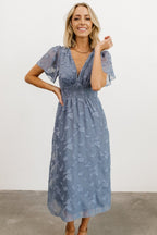Davina Blue Smocked Midi Dress