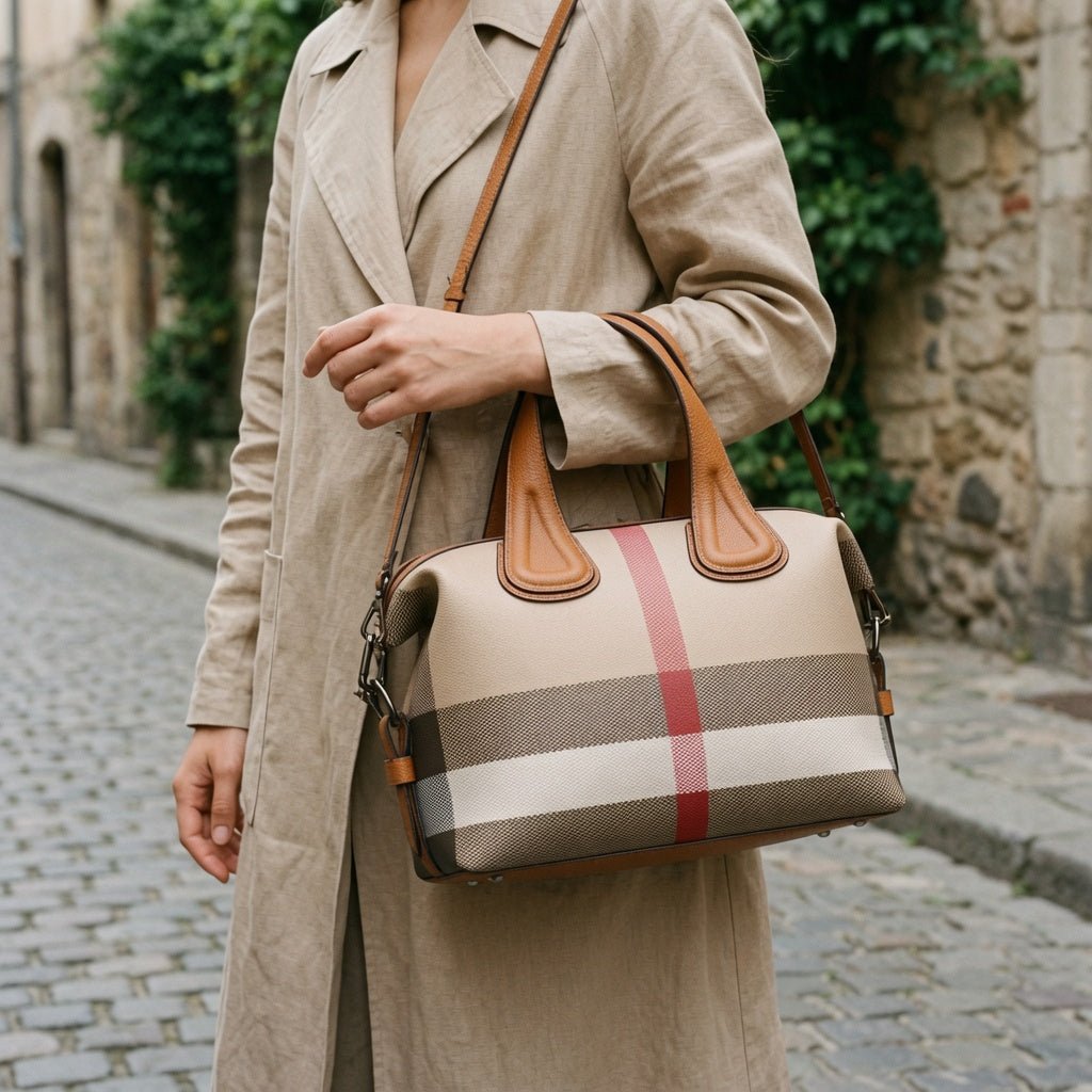Leona Classic Plaid Vegan Leather Tote Bag